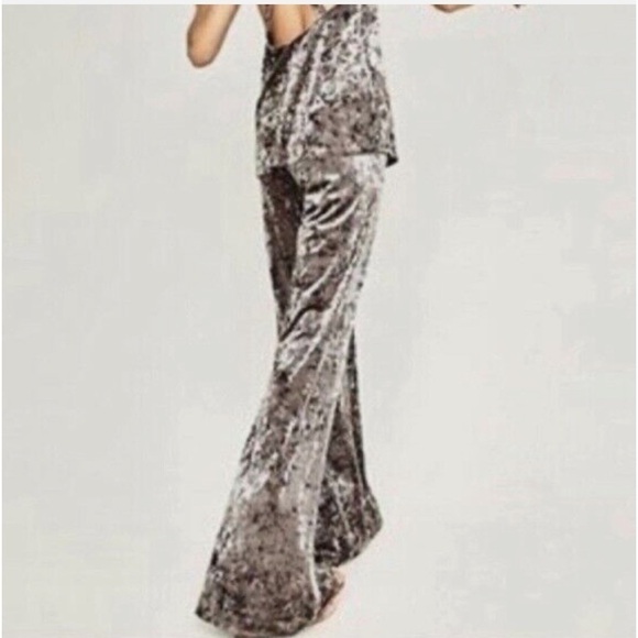 Zara Crushed Velvet 2-Piece Set Halter Top & Flare Pants Silver Lounge Size XS - Picture 2 of 8